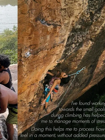 Our founder shares how working towards small goals in climbing helps her manage stress and process her feelings without pressure.