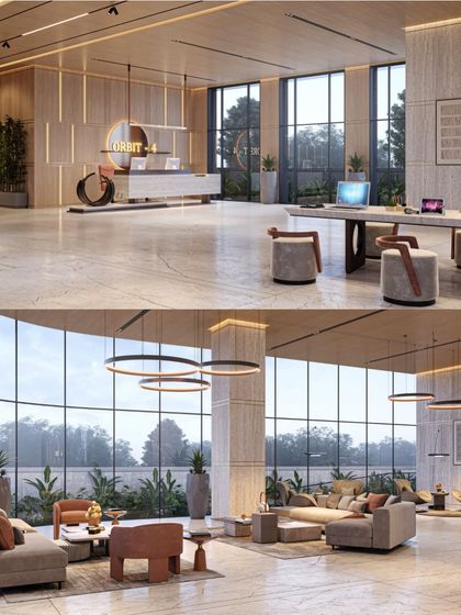 For this commercial building lobby in Surat, the diamond city, we took inspiration from the facets of a diamond. The design features clean lines, geometric forms, and a grand, double-height space filled with natural light to create a timeless and elegant entrance.