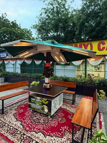 Our Solar Patio provides a comfortable and connected outdoor space at the IHQ, MoD Army Canteen in New Delhi. This unit combines shaded seating with integrated lighting, fans, and charging ports, all powered by clean solar energy.