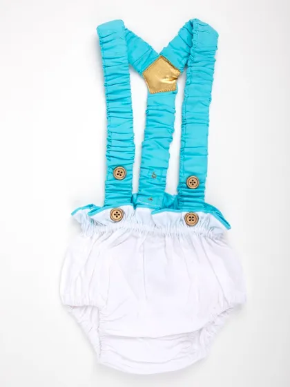 The back view of the baby boy's cupcake romper.