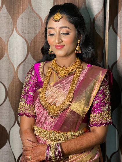 Another angle of Vidya's reception makeup, showing the flawless blending and the way it enhances her beautiful smile.