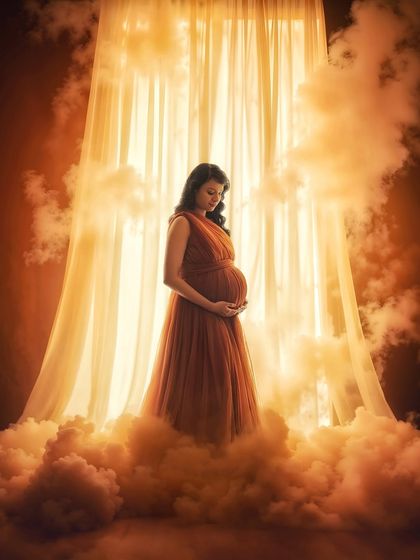 A truly magical shot of our Copper gown. The "clouds and light" effect in our studio creates a divine and ethereal atmosphere.