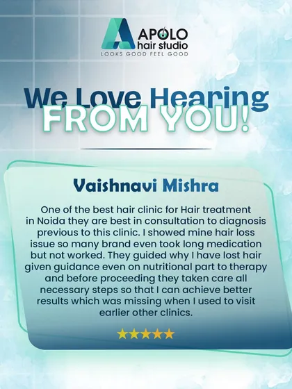 Vaishnavi Mishra shares her experience, praising our detailed consultation and diagnostic process. We believe in understanding the root cause of hair loss, including nutritional factors, to provide a comprehensive treatment plan for better results.