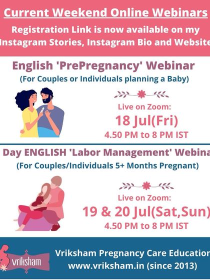 A sample schedule for my English Pre-Pregnancy and Labor Management webinars. I make sure my classes are accessible to couples worldwide.