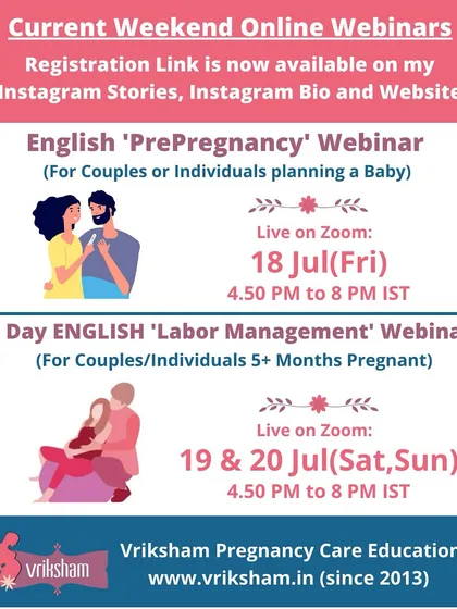Registration is open for our July online webinars. Join us from anywhere in the world to prepare for your pregnancy and birth journey.