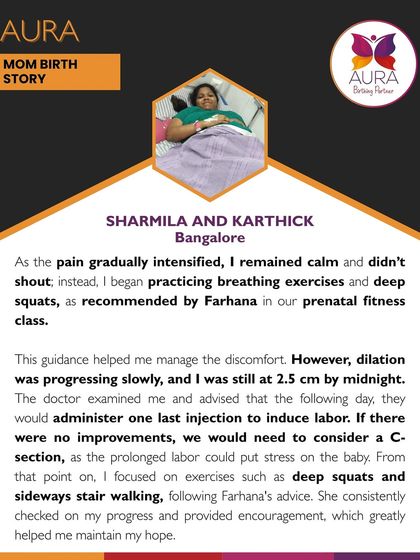Facing the possibility of a C-section due to slow progress, Sharmila focused on exercises like deep squats and stair walking. Our consistent guidance helped her maintain hope and stay active.