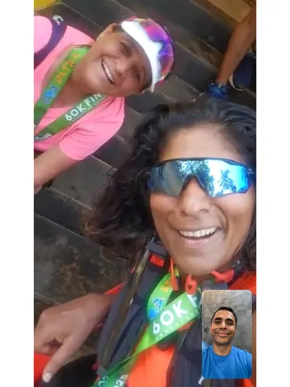 The before and after of a grueling race. I stay connected with my athletes, like in this video call, to celebrate their success after conquering the 60k Hell Race in Goa's heat and humidity.
