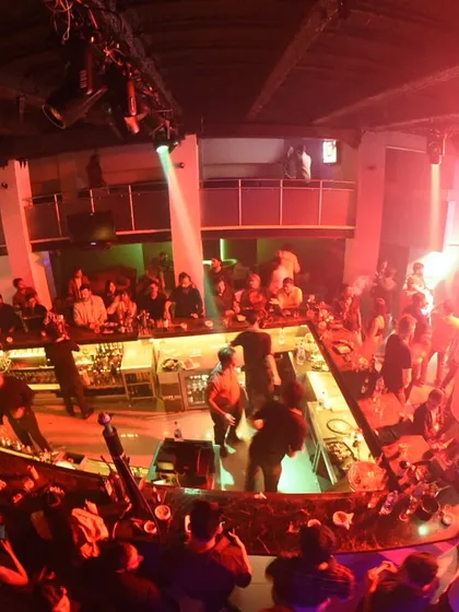 A fisheye view of the multi-level madness at Tantra, Kolkata. The party is happening on every floor.