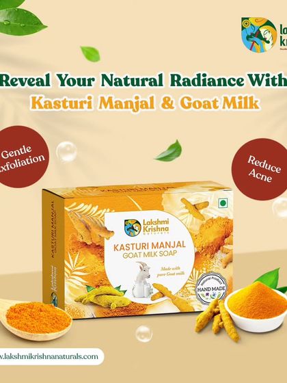 Reveal your natural radiance with our Kasturi Manjal & Goat Milk soap. It provides gentle exfoliation and helps reduce acne, combining the benefits of traditional turmeric with the nourishment of goat milk.