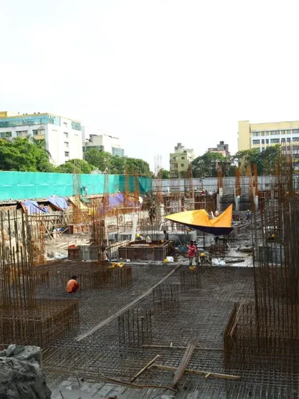 The foundation work for the new 13-storey academic building at Heritage University, Kolkata. This image captures the very beginning of a 5 lakh sq. ft. project, a testament to our ongoing partnership with the Kalyan Bharti Trust.