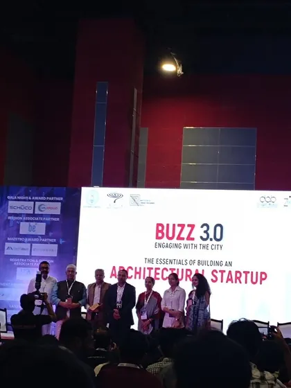 On stage at the Buzz 3.0 panel discussing the essentials of building an architectural startup. Sharing my entrepreneurial journey is one way I hope to inspire young architects to forge their own paths.