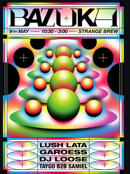 The vibrant, trippy poster for the Bazuka night in Bristol. The artwork hinted at the fusion of sounds I was bringing, from Indian textures to global bass.