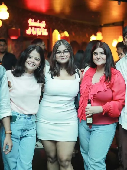 A big group photo to capture the fun of a night out with friends.