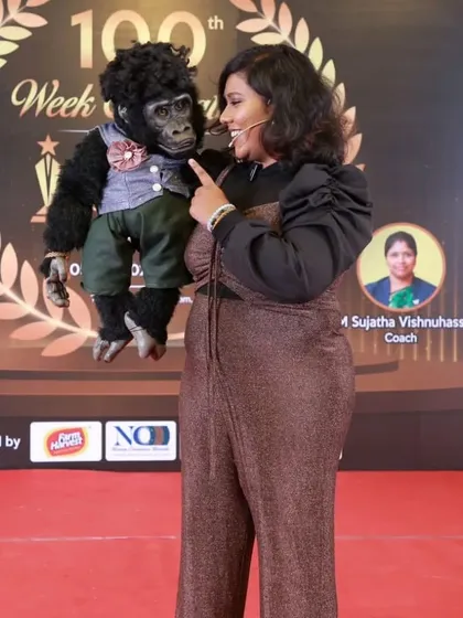 Nikki and I on stage at the Women Entrepreneurs event. We tailor our comedy to suit any audience, from business professionals to young children.