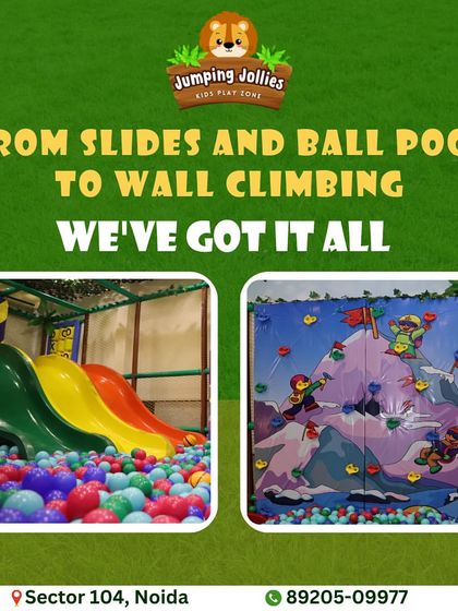 This graphic highlights two of our most popular features: the multi-lane slides with the ball pool and the adventurous wall climbing section.