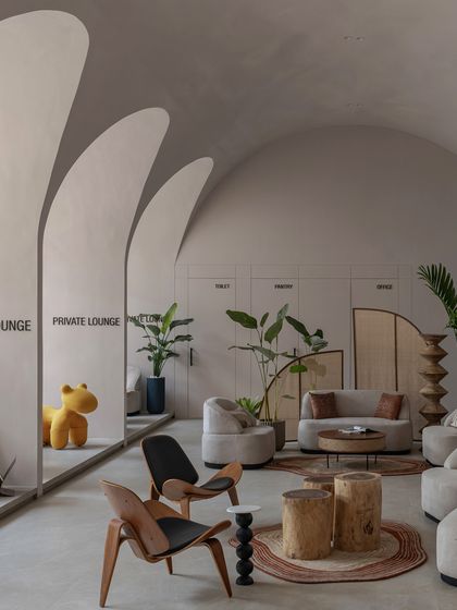 This perspective highlights the dynamic interplay of the stacked arches. The result is a beautiful play of light, form, and function that defines the unique character of the space.