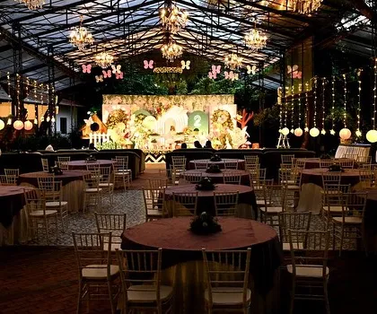 This indoor reception was transformed into an enchanted garden. I used hanging chandeliers, cascading fairy lights, and whimsical butterfly accents to create a magical, immersive experience for an evening of celebration.