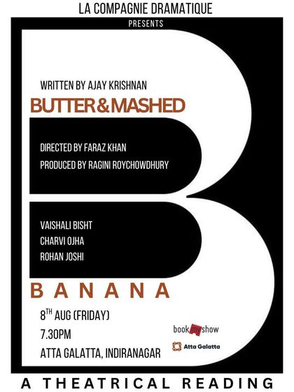 Poster for 'Butter & Mashed Banana', a theatrical reading of a political satire.