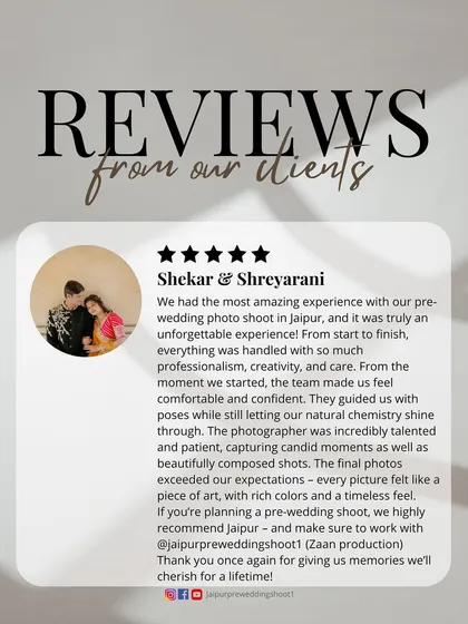 A wonderful written review from Shekar and Shreyarani. They loved how we guided them with poses while letting their natural chemistry shine, resulting in photos that felt like a piece of art.