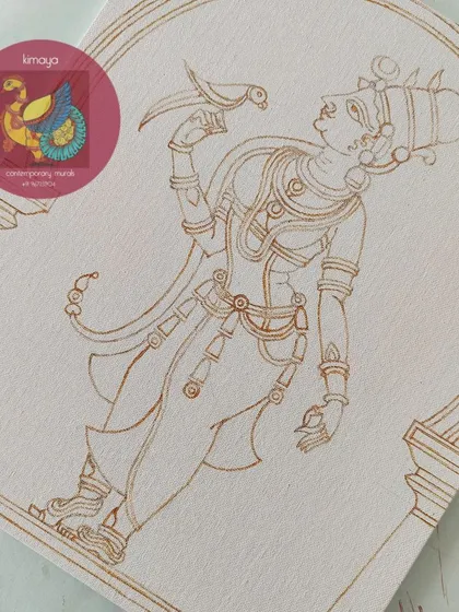 The clean brown outline of the standing Meenakshi, a beautiful drawing in its own right.