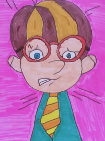 This character's expression of anxiety or worry is perfectly captured through furrowed brows, a clenched jaw, and nervous energy lines.