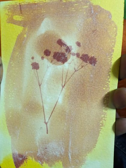 A beautiful sun print created using flowers and leaves found during a nature walk. This is a wonderful way to make art using the power of the sun.