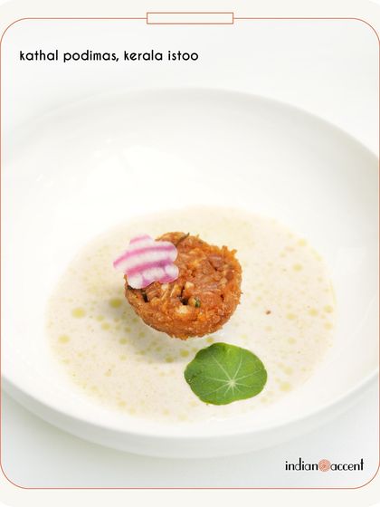 From our collaboration with Benares, this is the kathal podimas with Kerala istoo, a beautiful vegetarian dish celebrating southern Indian flavours.