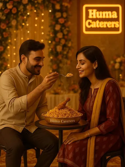 We believe food is a love language. Here, we see a moment of shared joy over a bowl of our signature biryani, capturing the warmth and connection we aim to create at every event we cater.