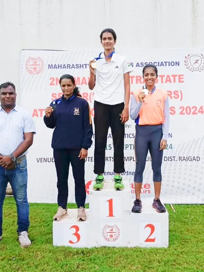 The result of dedication and expert guidance. I am proud to stand with my student Divya Mokal as she takes her place on the winner's podium after securing a bronze medal at the state-level athletics championship.