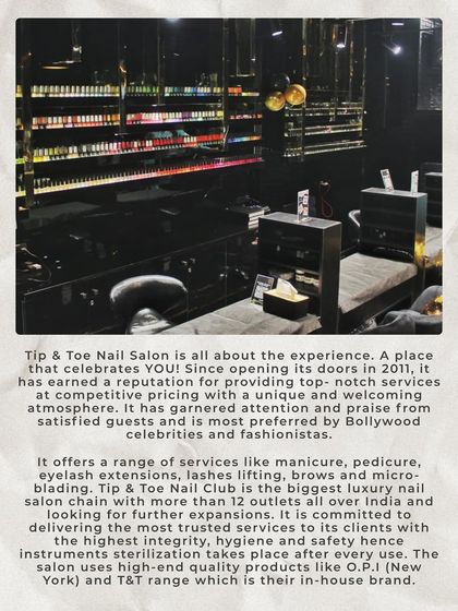 An article explaining our story. Since 2011, Tip & Toe has been about the experience, offering top-notch services and garnering praise from guests and celebrities alike.