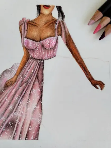 The second WIP of the pink dress, with the bodice and part of the skirt now finished.