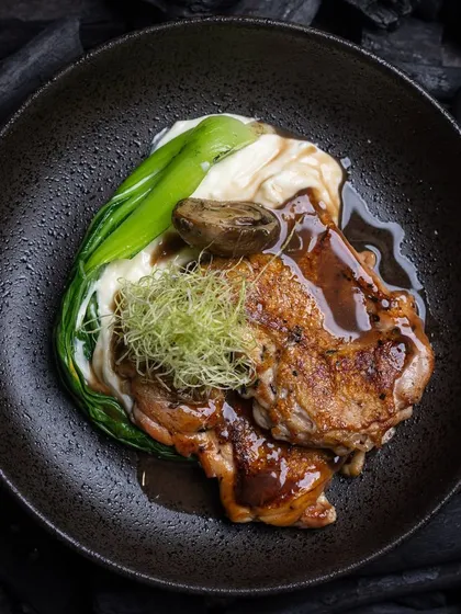 Only one word to describe the Grilled Chicken with Mashed Potato: DELICIOUS! This scrumptious dish is made with brown butter, bok choy, and chicken jus.