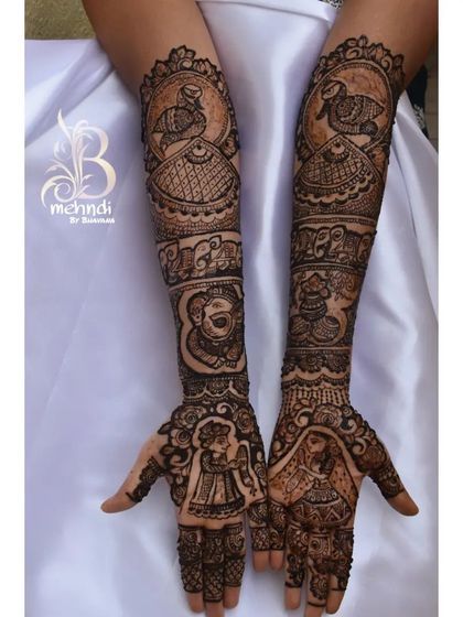 A sweet and unique design for a special occasion, featuring a portrait of a laughing baby. This shows how we can capture joyful family moments in henna.