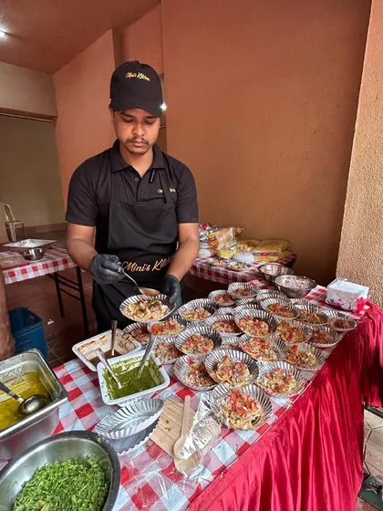 My staff serving freshly made sev puri at a Holi party. Even in a casual outdoor setting, I ensure my team provides professional and hygienic service.