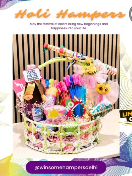 Gifting should be as vibrant as the festival itself. My Holi hampers are a riot of color and joy, filled with everything needed for a fun celebration, including organic colors, thandai, and playful pichkaris.