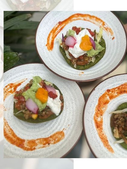 Plated to perfection. Our Tostadas are a work of art, with colourful toppings and a swirl of sauce, making them a gourmet Mexican treat.