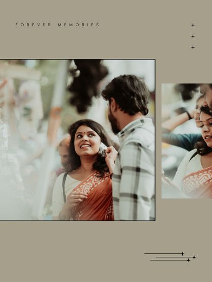A beautifully edited collage from an urban shoot, capturing a sweet, candid moment between the couple with a dreamy, layered effect.