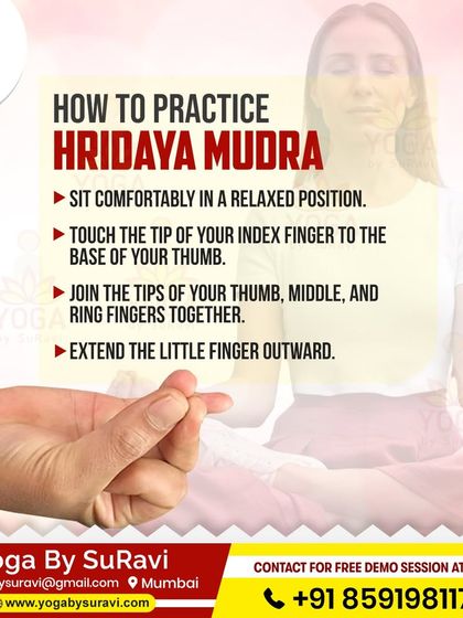 How to practice Hridaya Mudra. This simple guide shows the hand gesture that supports heart health and emotional balance.