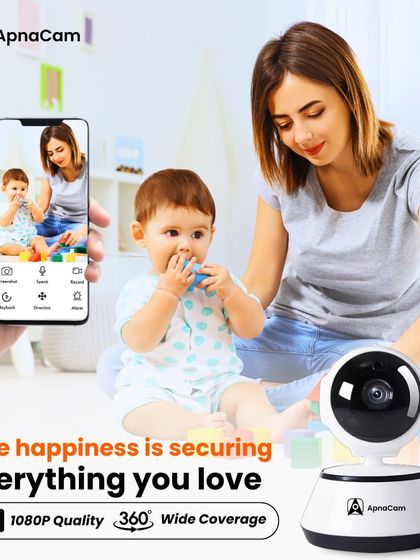 True happiness is securing everything you love. This 1080p quality camera with 360-degree coverage lets you watch over your baby from your phone.