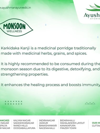 Karkidaka Kanji is highly recommended during the monsoon for its digestive, detoxifying, and strengthening properties. It enhances the healing process and boosts immunity naturally.