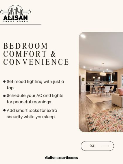 Your bedroom should be a sanctuary of comfort and convenience. Our system allows you to set mood lighting with a tap, schedule your AC for peaceful mornings, and even add smart locks for extra security while you sleep.