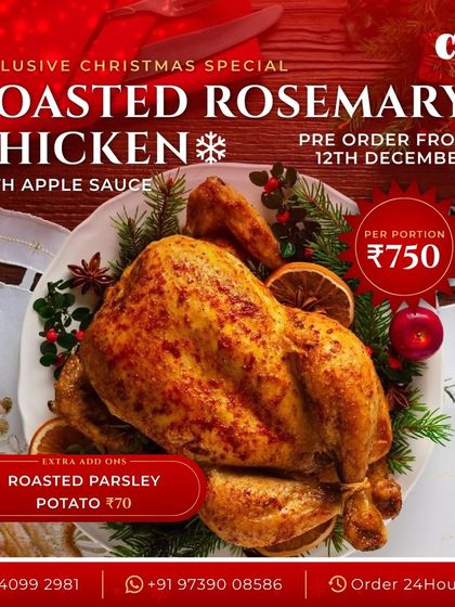 Don't miss out on our exclusive Christmas special. Pre-order our Roasted Rosemary Chicken with Apple Sauce for a perfect holiday centerpiece.