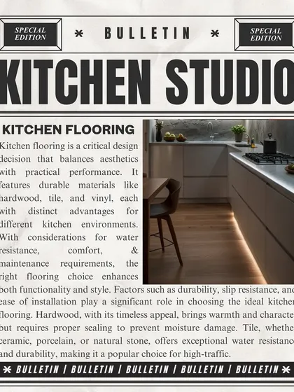This bulletin explains the importance of choosing the right kitchen flooring, balancing aesthetics with practical needs like water resistance and maintenance.