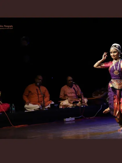 A cherished moment from my student's Rangabhivandane, where I had the honor of performing the Nattuvangam. Guiding a student to their stage debut with a live orchestra is a profound part of my mentorship.