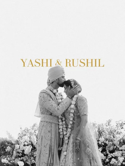 A beautifully designed graphic overlay on a tender black and white portrait. The groom's loving gesture and the elegant typography make this a timeless keepsake.