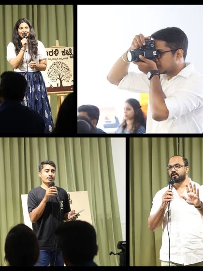 A collage capturing the essence of our Kannada open mic: performance, photography, and passion.