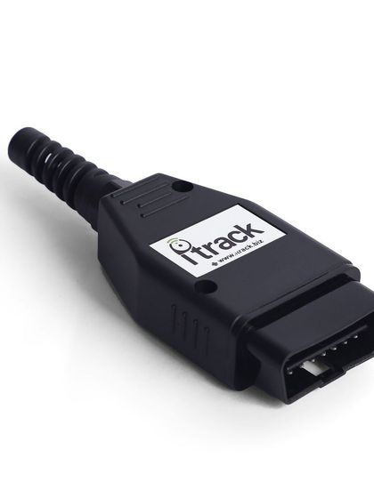 A three-quarter view of an 'iTrack' GPS device, showing its ports and shape. Multiple angles are crucial for technical products.