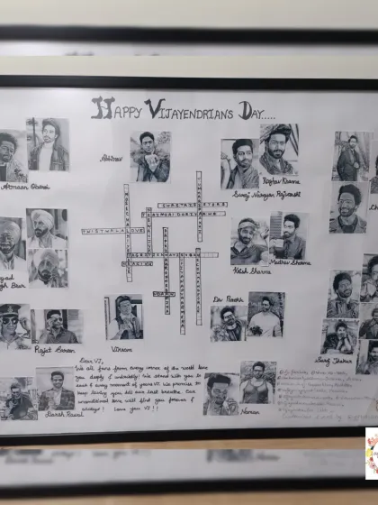 A closer view of the intricate black and white character frame for actor Vijayendra Kumeria.