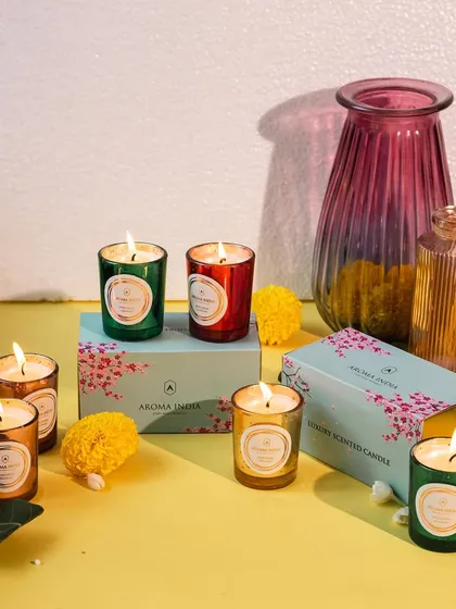 Wishing you a very Happy Diwali from our team. Our luxury scented candles, including these colorful mini votives, are perfect for your festive decorations, adding light, color, and fragrance.