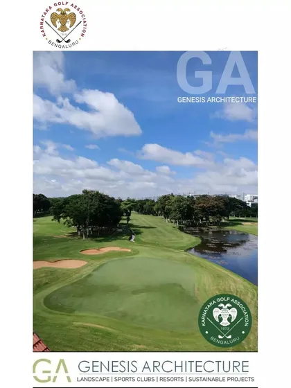 This is a view of our renovation work for the Karnataka Golf Association. Designing a sports landscape of this scale requires technical precision in grading, drainage, and turf selection to create a world-class playing experience that is also visually stunning.